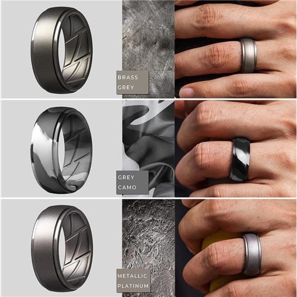 Silicone Ring Mens Breathable with Air Flow Grooves Men 10mm Wide - 2.5mm Thick - Picture 4 of 6